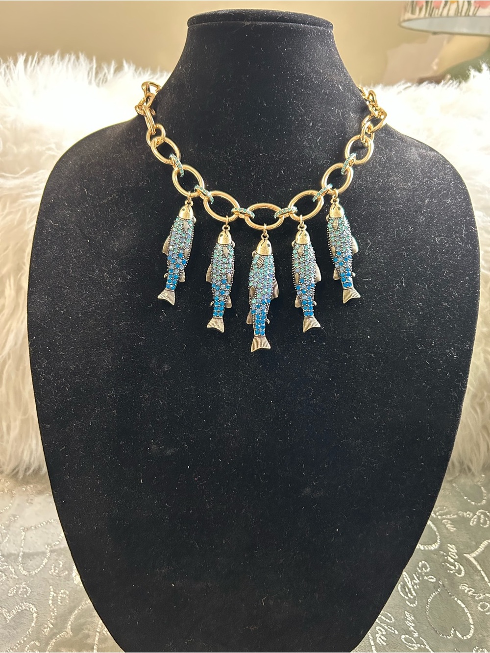 NWT Betsey Johnson, Blue, 20", Mermaid Jewels Crystal Sardine Pendant Necklace